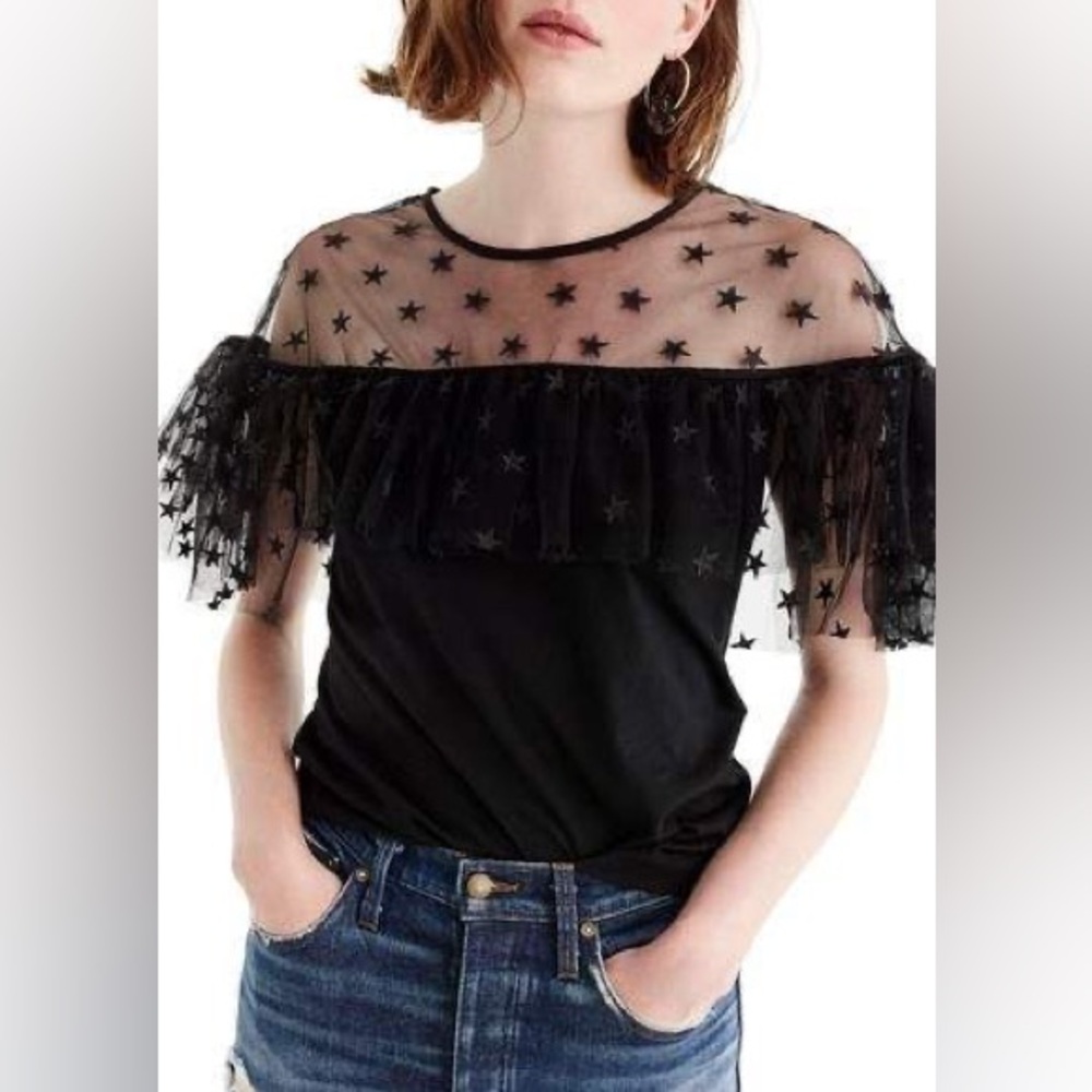JCrew Black Sheer Star Sleeve Women's Top XXS
